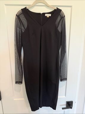 Calvin Klein Black Sheer-Panel Long Sleeve Sheath Dress